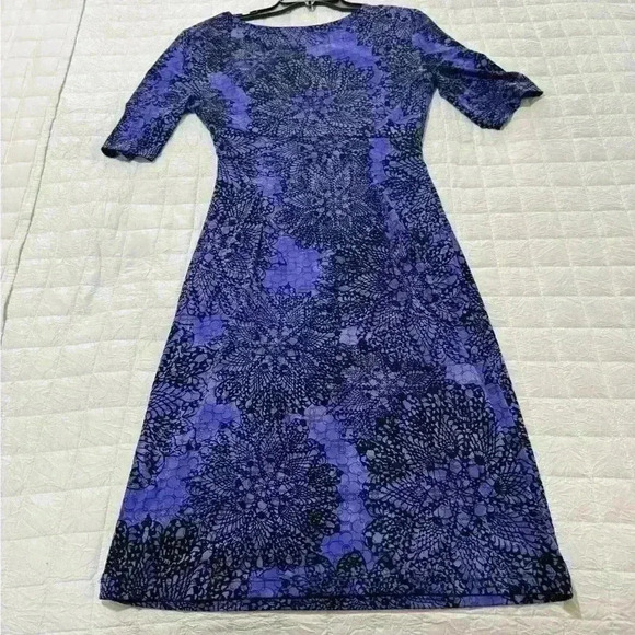 Connected Black Purple Blue Short‎ Sleeve Stretch Sheath Dress Washable 6 - Picture 4 of 4